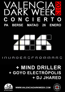 Cartel de la actuación de Invaders from Mars y Mind Driller en el festival Valencia Dark Week