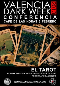 Cartel de la conferencia sobre tarot por Lux Atenea Webzine (Valencia Dark Week)