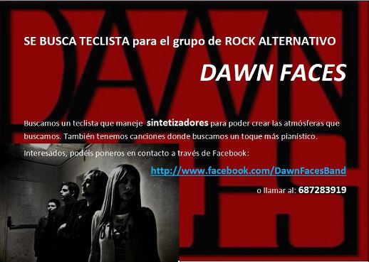 Anuncio de Dawn Faces para búsqueda de teclista