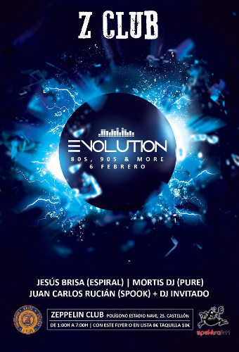 Cartel de Evolution (Zeppelin Club, Castellón. 6 feb.)