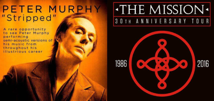 Cabecera para la noticia Conciertos The Mission y Peter Murphy (oct 2016), a partir de los carteles oficiales