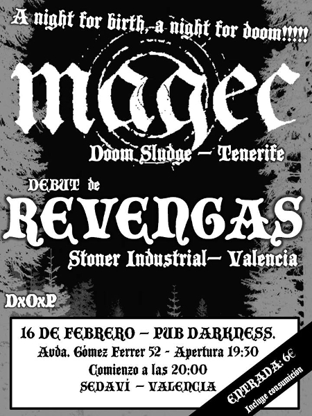 Cartel para el concierto de Magec (Tenerife) y Revengas (Valencia) en Pub Darkness