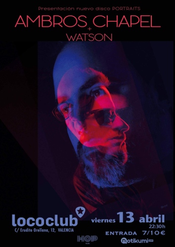 Cartel para el concierto de Ambros Chapel y Watson (Valencia, 13 abril 2108)