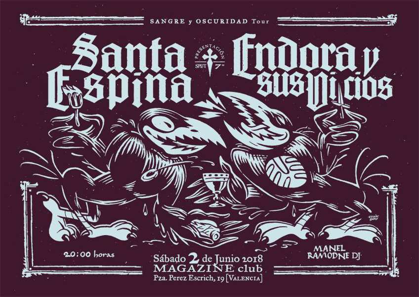 Cartel del concierto de Santa Espina + Endora y sus Vicios (2 junio 2018)