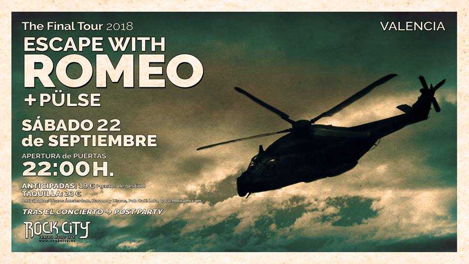 Cartel para el concierto de Escape With Romeo y Pülse (VLC, septiembre 2018)
